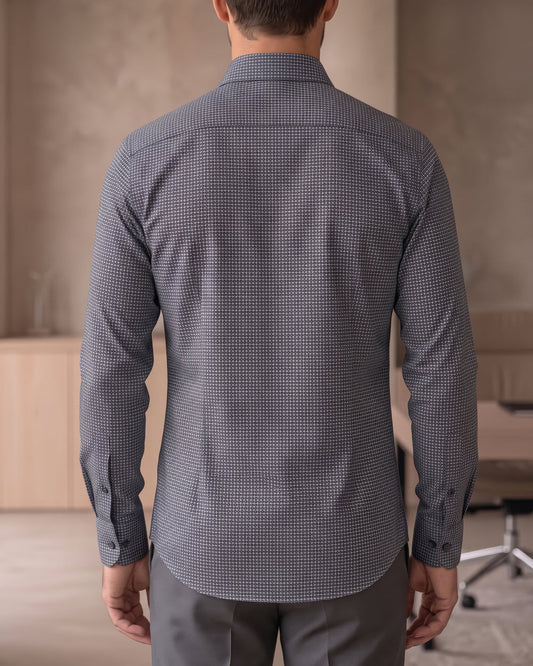CMW2300 - Cuadra navy geometric circle print shirt with contrast cuffs for men