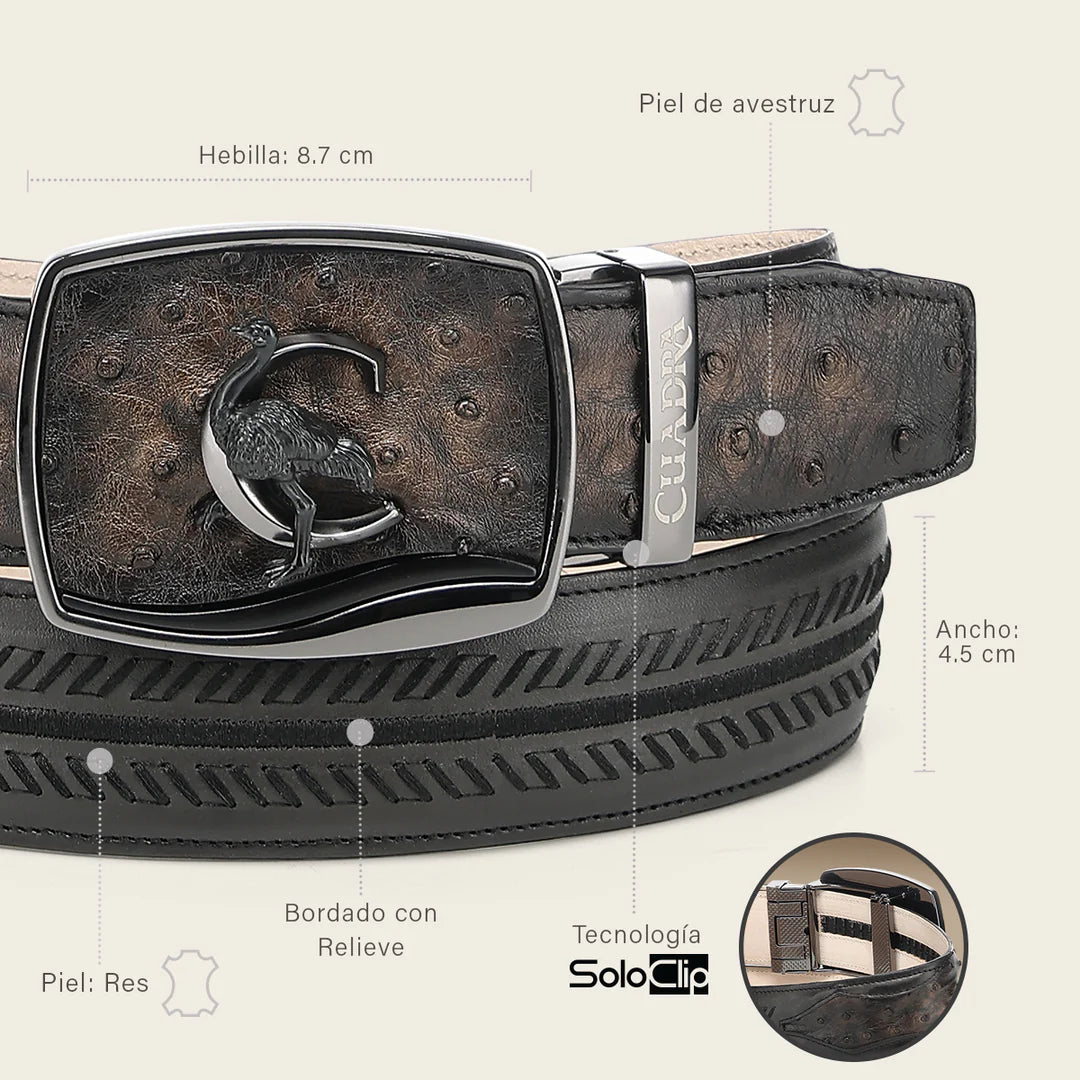 CV516A1 - Cuadra Black Western Fashion Ostrich Belt for Men