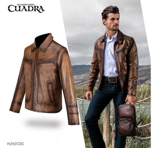 H292COC - Cuadra Brown Casual Fashion Quilted Lambskin Leather Jacket