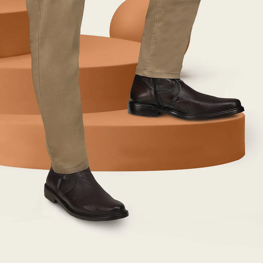 G03VNTS - Franco Cuadra chocolate casual leather zip ankle boots for men
