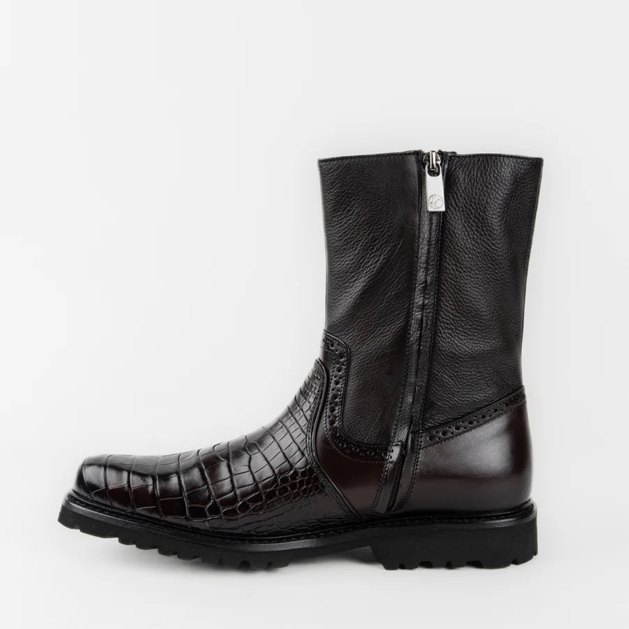 G11BPBI - Franco Cuadra brown dress casual alligator leather ankle boots for men