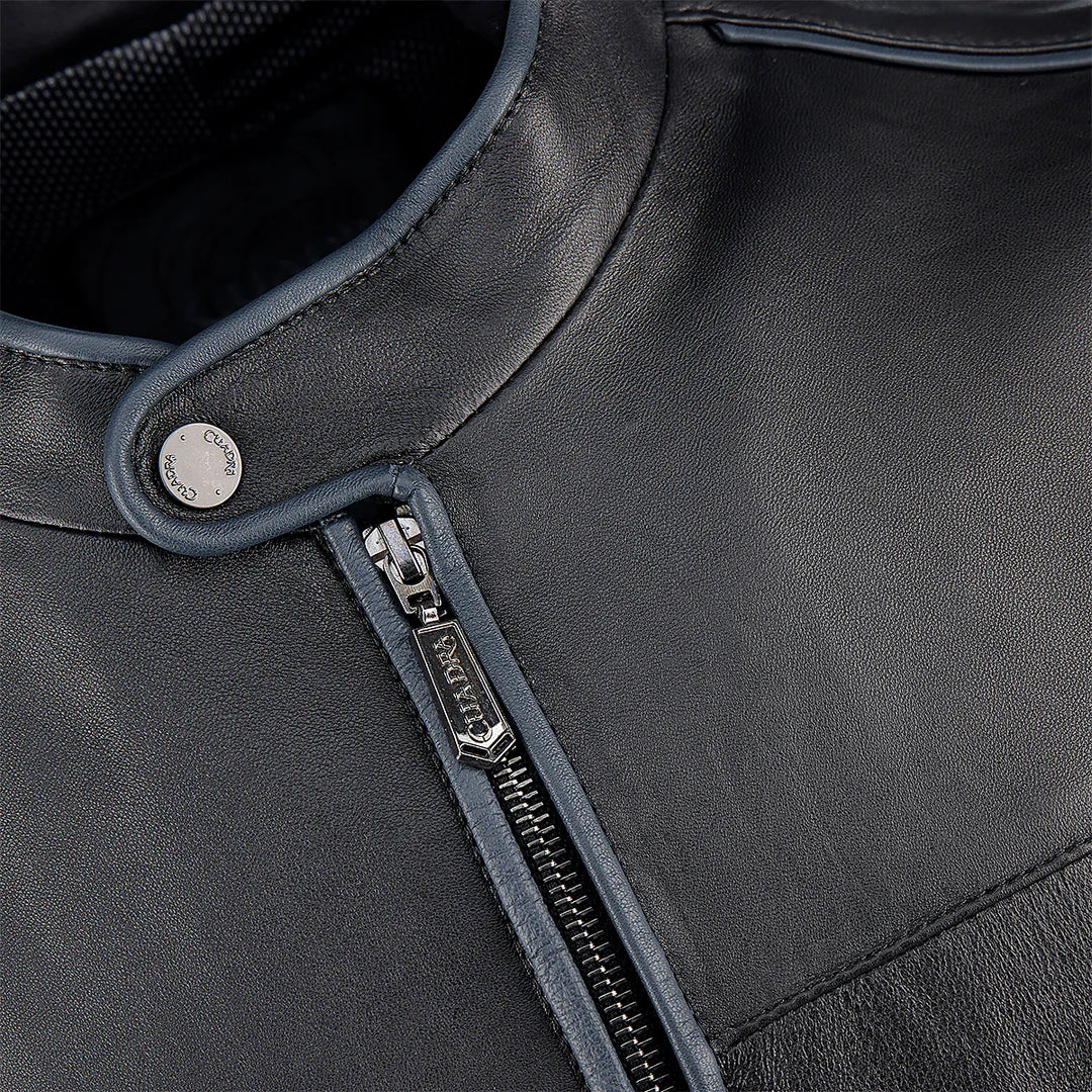 H269BOB - Cuadra Black Casual Fashion Lambskin Leather Racer Jacket