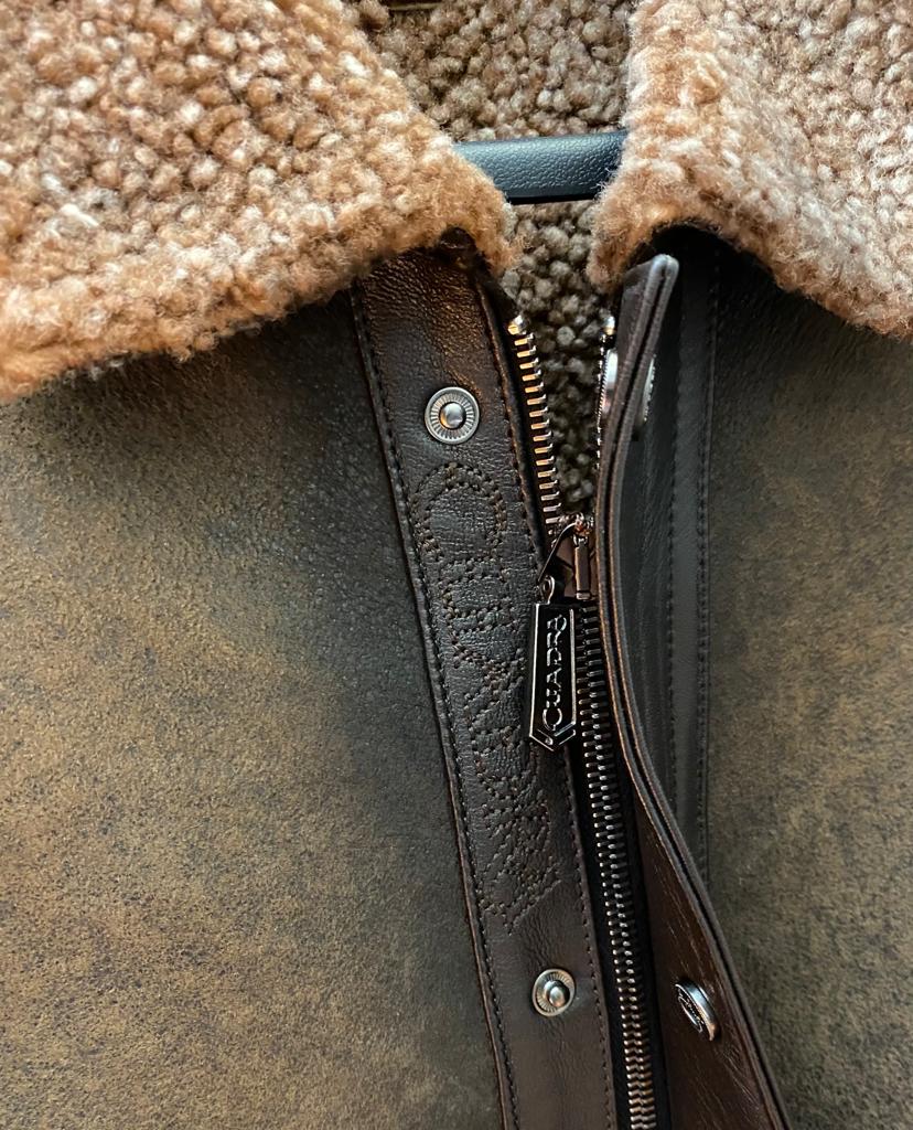 H286BOC - Cuadra brown casual fashion bomber shearling leather jacket for men-Kuet.us
