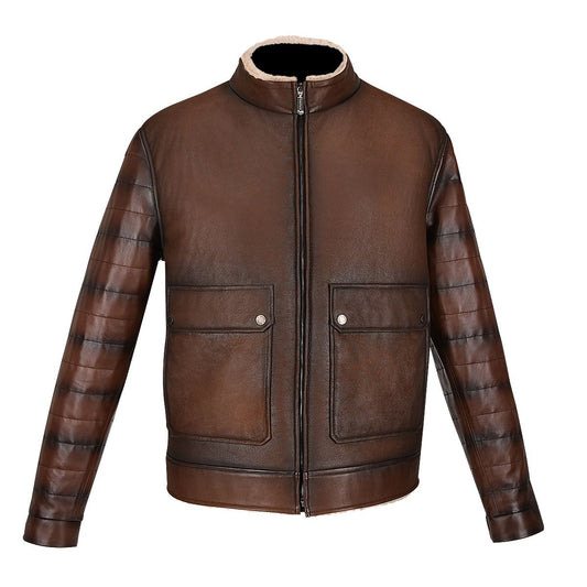H309BOC - Cuadra brown casual fashion sheepskin leather shearling jacket for men-Kuet.us