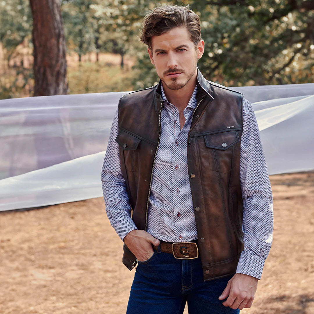 H344COC Cuadra chocolate casual fashion leather vest for men
