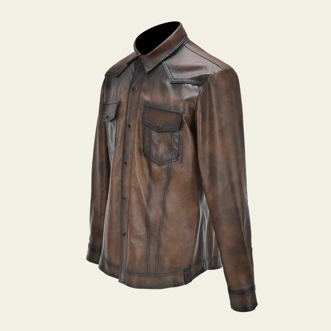 H352COC - Cuadra chocolate lambskin blouson shirt for men