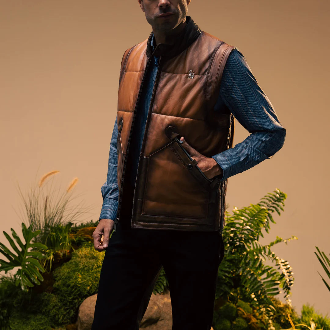H353COC - Cuadra honey casual leather vest for men – Kuet.us