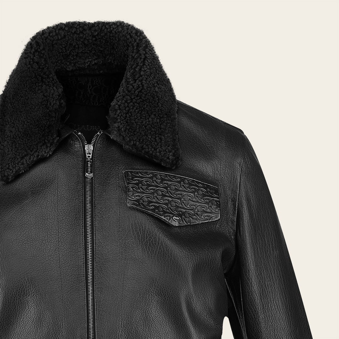 H363BOB- Cuadra black dress casual fashion aviator leather jacket for men