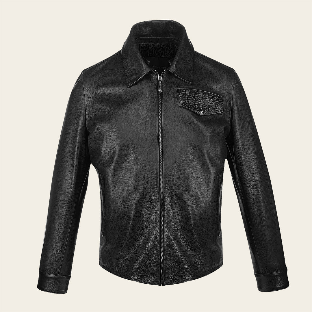 H363BOB- Cuadra black dress casual fashion aviator leather jacket for men