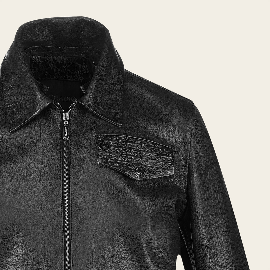 H363BOB- Cuadra black dress casual fashion aviator leather jacket for men