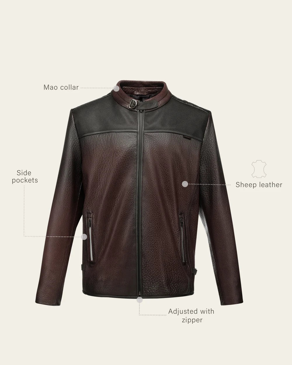 H418BOB - Cuadra Chocolate Casual Fashion Sheep Leather Moto Jacket for Men