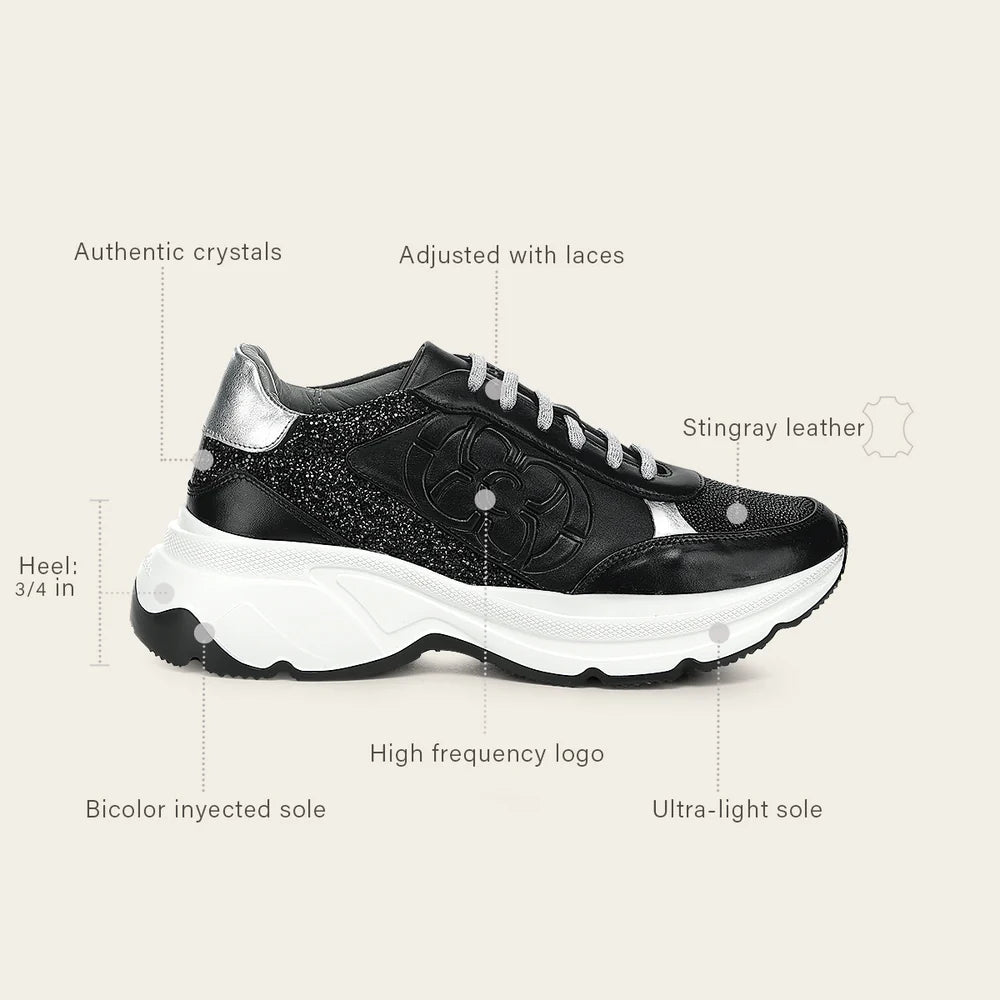 I13MTTM - Franco Cuadra black stingray leather chunky sneakers for women