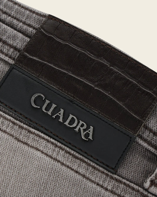 J300559 - Cuadra gray wash jeans with croc-embossed leather patch for men