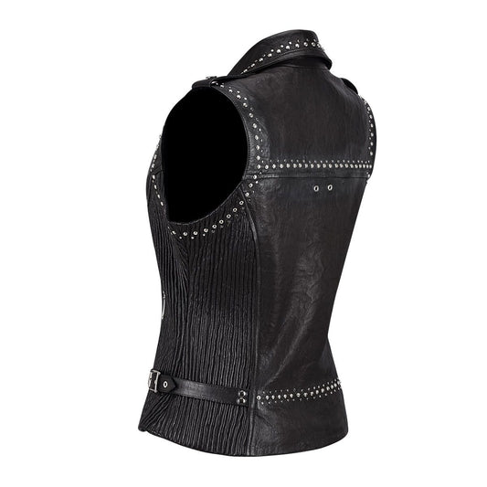 M286COC - Cuadra black dress fashion cowhide leather vest for women-Kuet.us