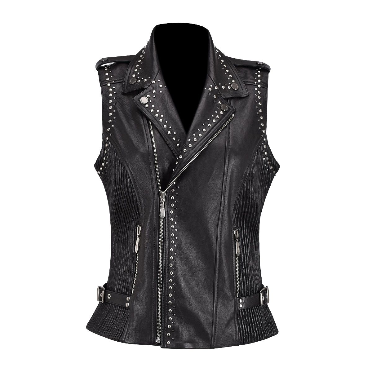M286COC - Cuadra black dress fashion cowhide leather vest for women-Kuet.us