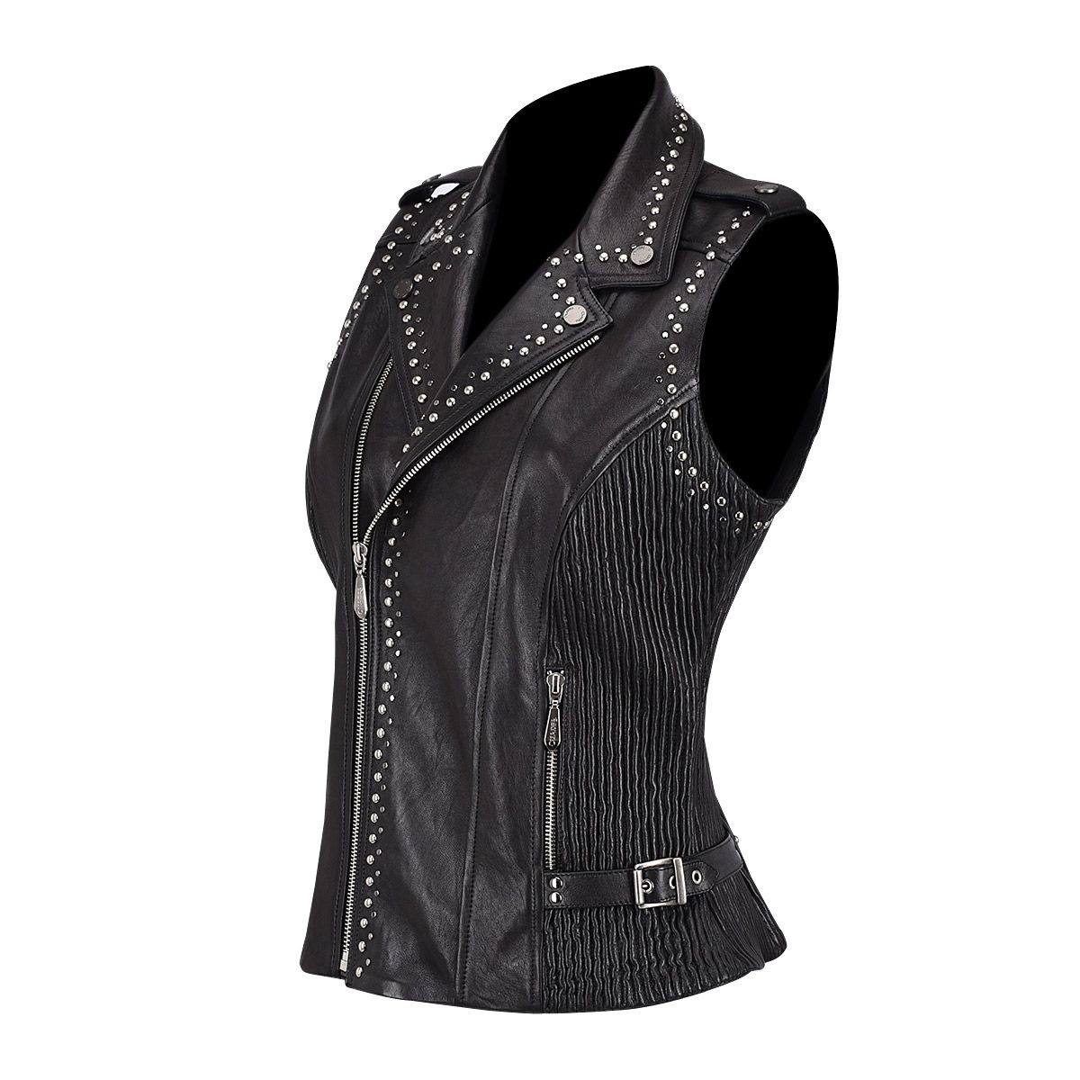 Cuadra black western fashion cowhide leather vest for women with studs –