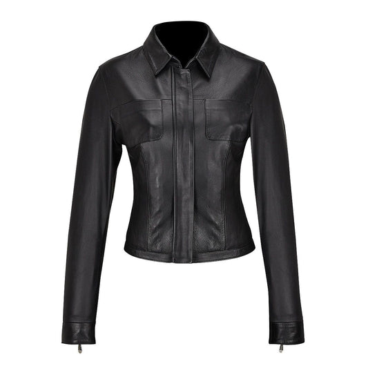 M294BOB - Cuadra black dress casual fashion sheepskin leather jacket for women-Kuet.us