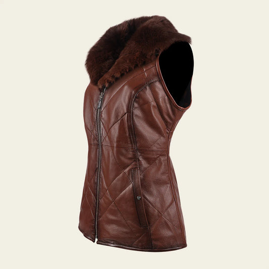 M343CNC - Cuadra Brown Western Lambskin Leather and Rabbit Fur Vest