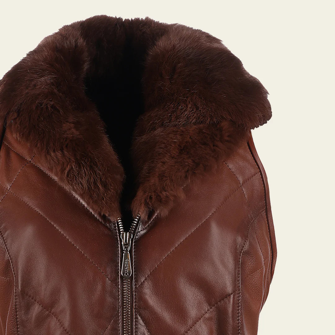 M343CNC - Cuadra brown western lambskin leather and rabbit fur vest for women
