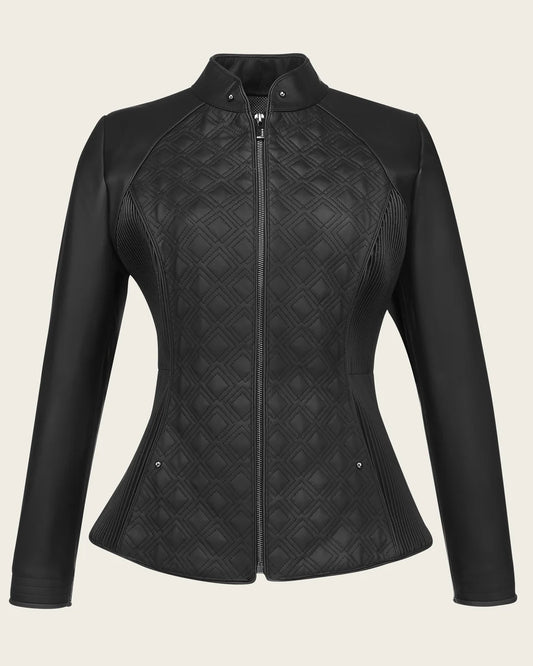 M386BOB - Cuadra Black Quilted Ovine Leather Moto Jacket for Women