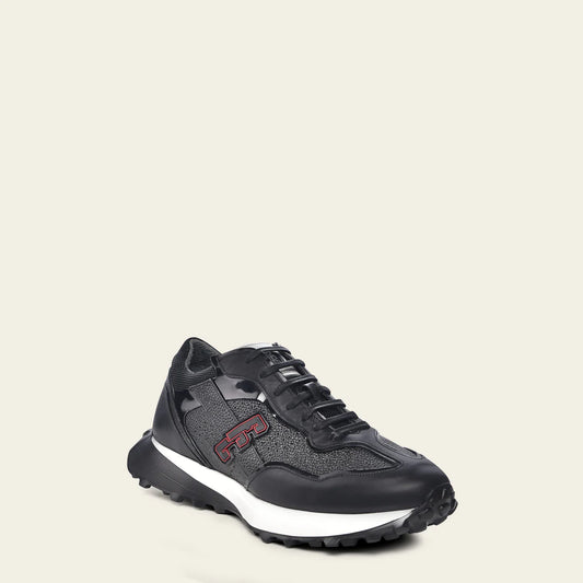 Cuadra black casual fashion cowhide leather sneakers for men