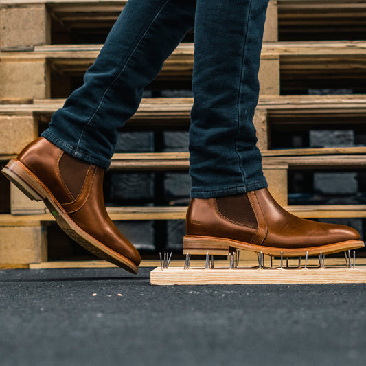Proxon - Brown leather Steel Toe Safety Chelsea Boots for Men (ASTM certified)