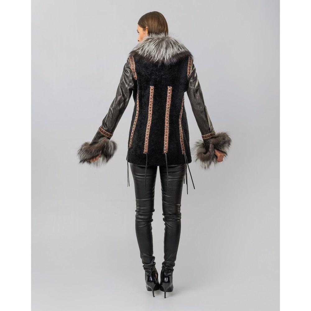 RC2007RCZ - Cuadra black casual fashion sheepskin jacket for woman-Kuet.us
