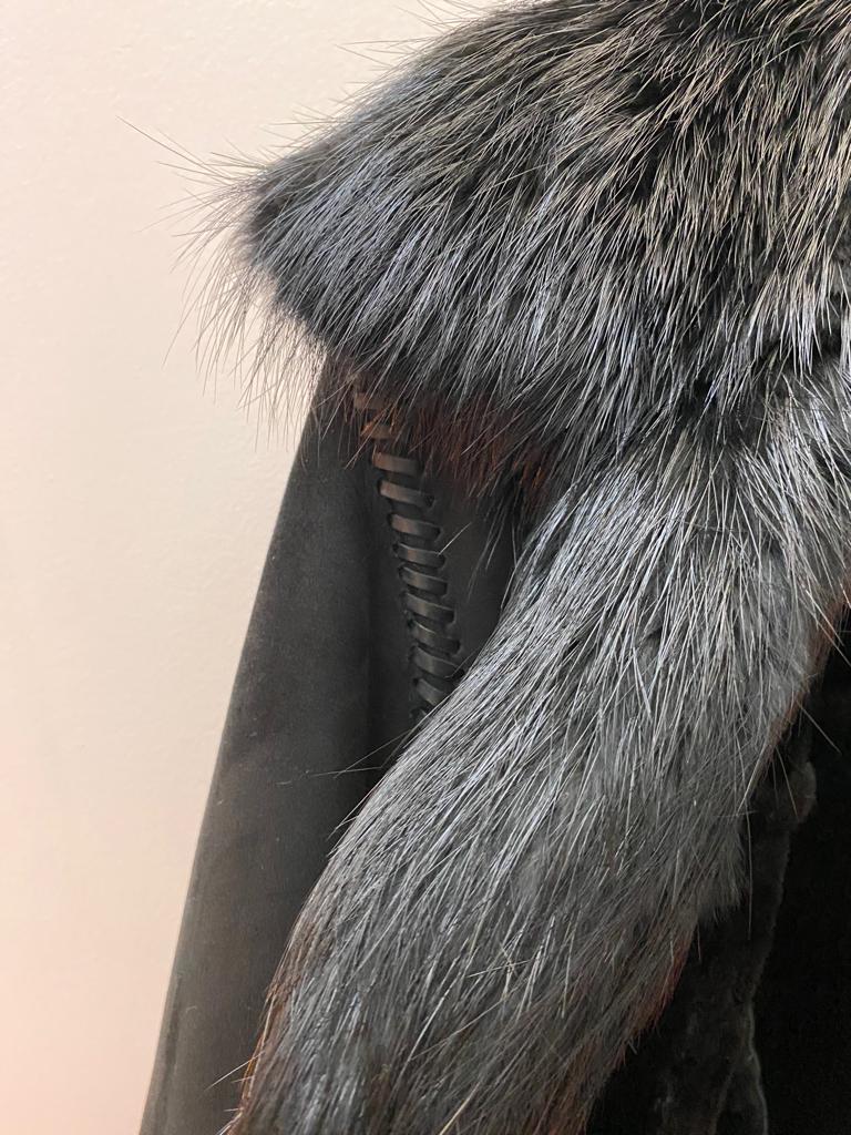 RCPB15TB - Cuadra black western sheepskin jacket with fur and beaver fur for men-Kuet.us