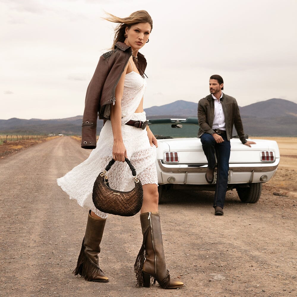 4I21RS - Cuadra brown western cowgirl cowhide leather ankle boots for women