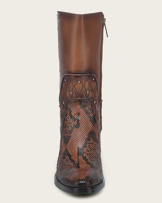 T43PBRN - Cuadra Brick Brown Western Cowgirl Python Skin Ankle Boots
