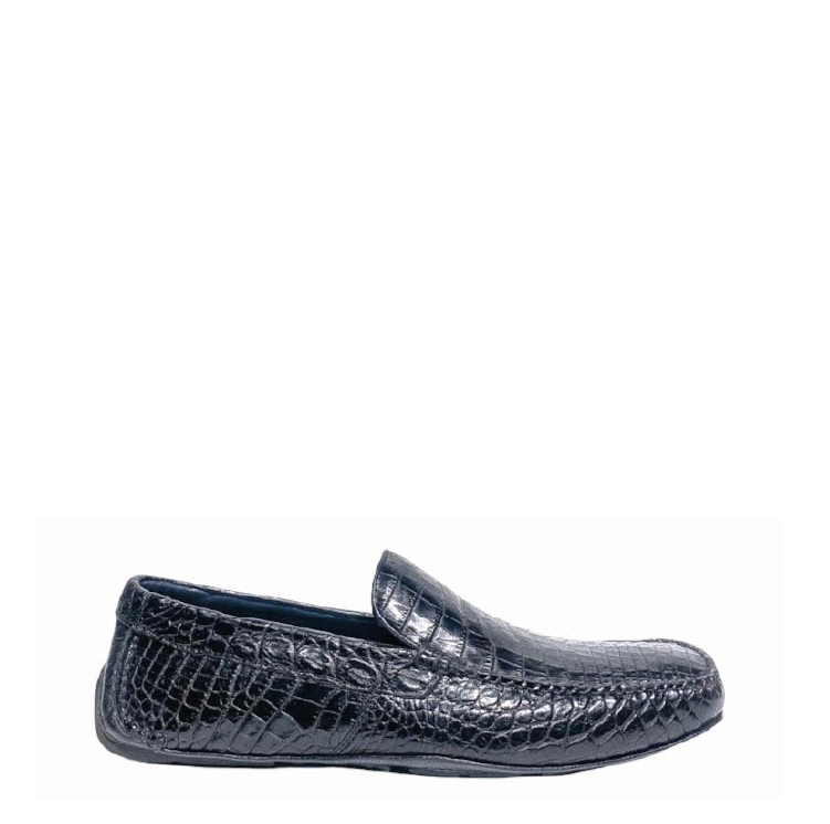 A01NPNP - Cuadra black casual crocodile leather driver moccasins for men-Kuet.us