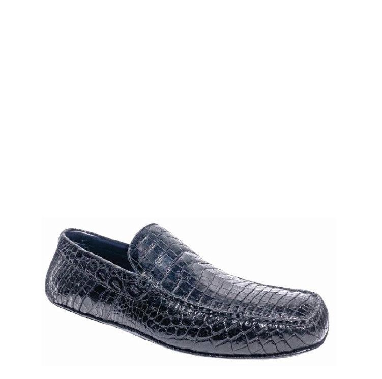 A01NPNP - Cuadra black casual crocodile leather driver moccasins for men-Kuet.us