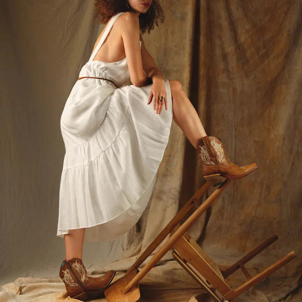 A4218 - M Corral brown western cowgirl cowhide leather ankle boots for women-Kuet.us