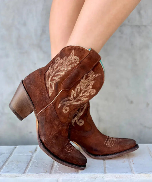 A4257 - M Corral brown western cowgirl leather ankle boots for women-Kuet.us