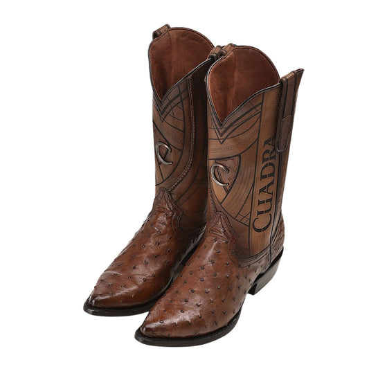 B22PA1 - Cuadra brown dress cowboy ostrich leather boots for men-Kuet.us