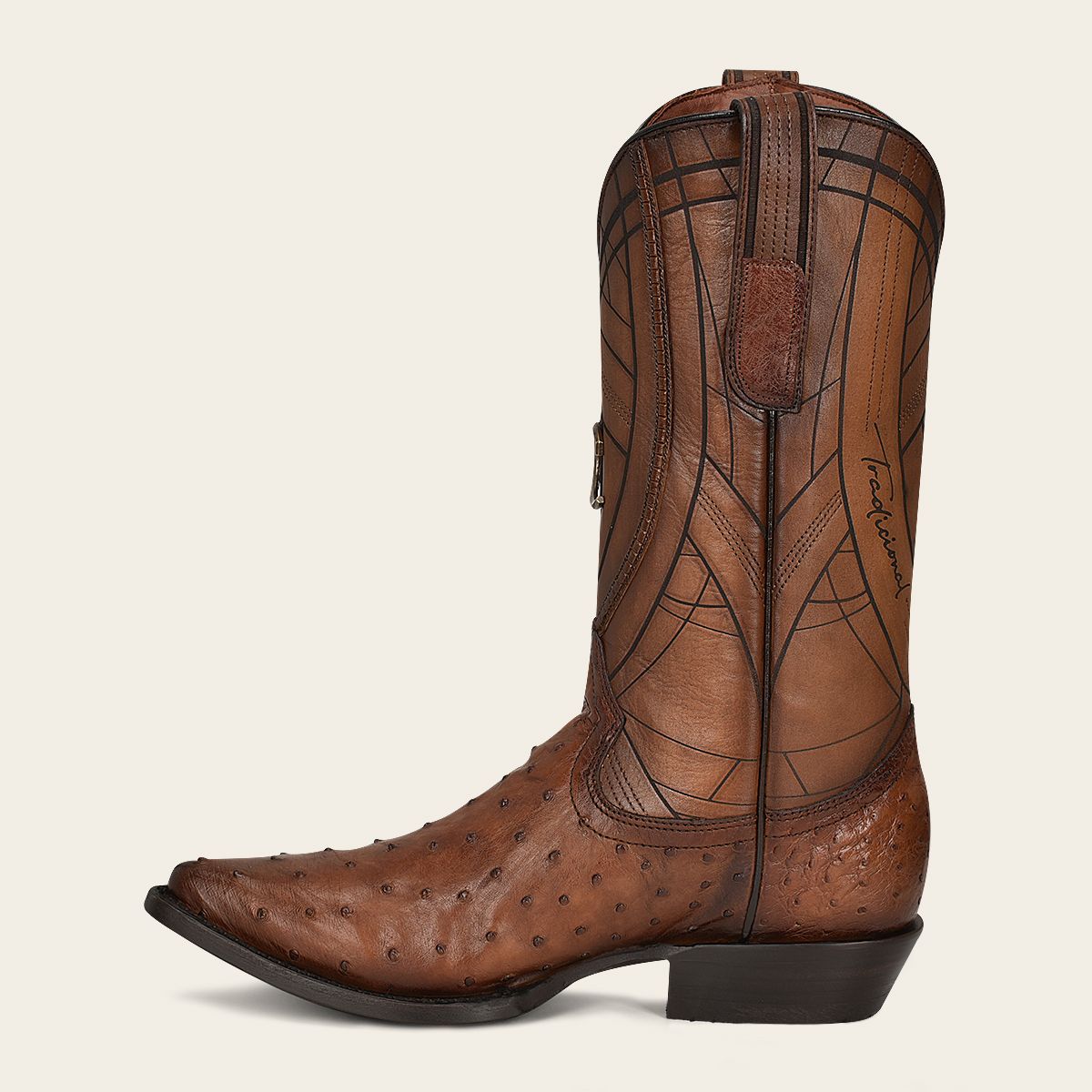 B22PA1 - Cuadra brown dress cowboy ostrich leather boots for men-Kuet.us