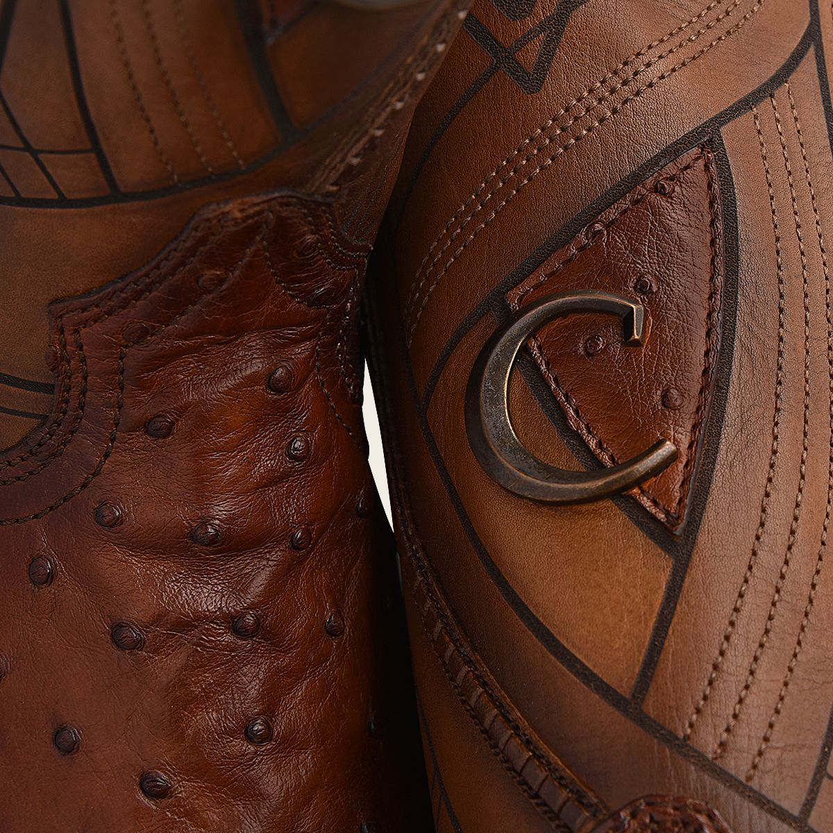 B22PA1 - Cuadra brown dress cowboy ostrich leather boots for men-Kuet.us