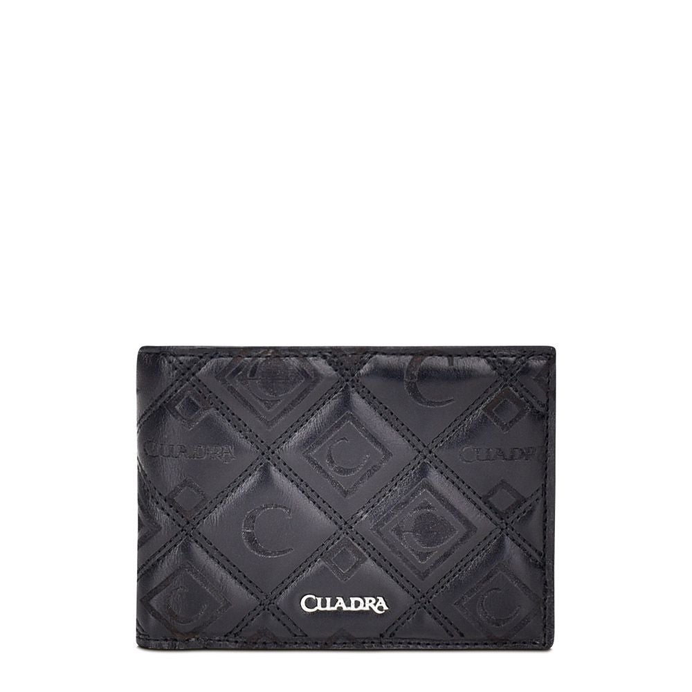B3018RS - Cuadra black casual fashion calfskin leather bi fold wallet for men-Kuet.us