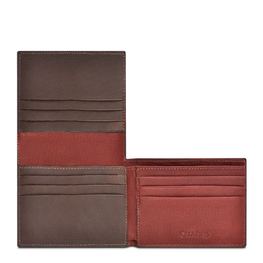 B3027AP - Cuadra chocolate classic full alligator leather tri fold wallet for men-Kuet.us