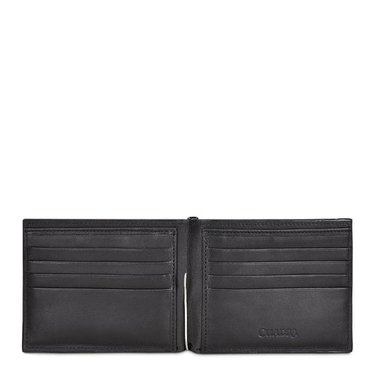 B3042RS - Cuadra black classic leather bi fold wallet for men-Kuet.us