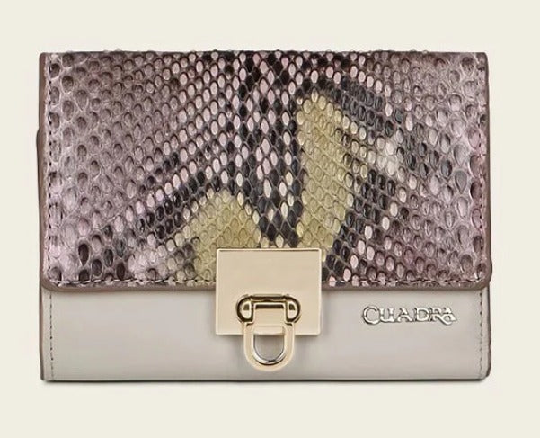 BD197PI - Cuadra pink small fashion woven pyhon tri fold wallet for women