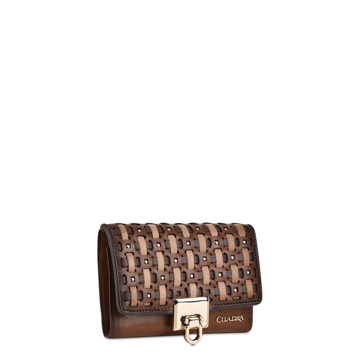 BD205RS - Cuadra maple small fashion woven leather tri fold wallet for women-Kuet.us