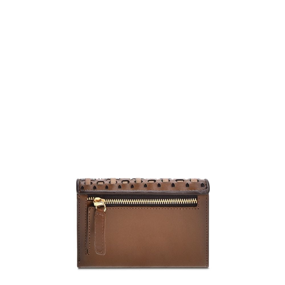 BD205RS - Cuadra maple small fashion woven leather tri fold wallet for women-Kuet.us