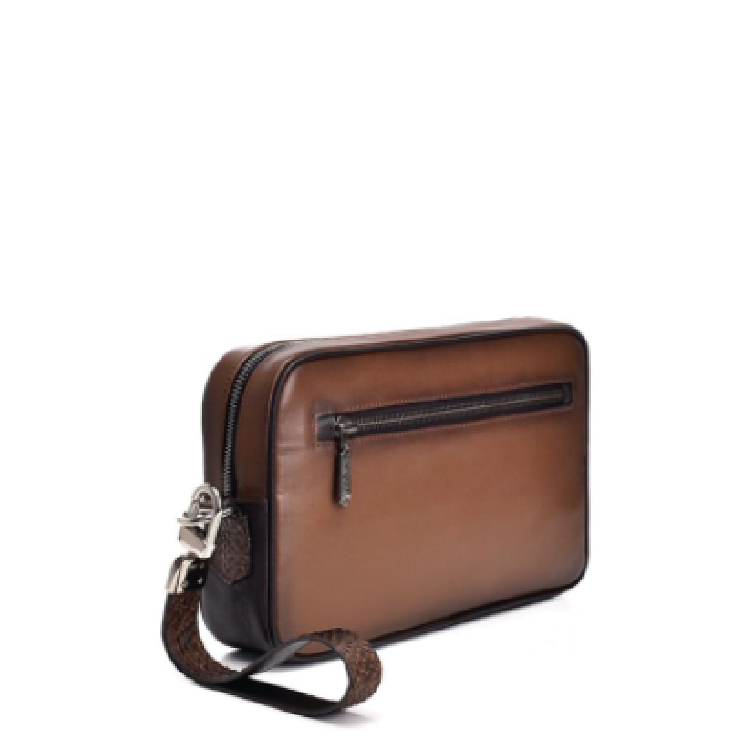BO321PH - Cuadra chocolate fashion python wristlet clutch bag for men-Kuet.us