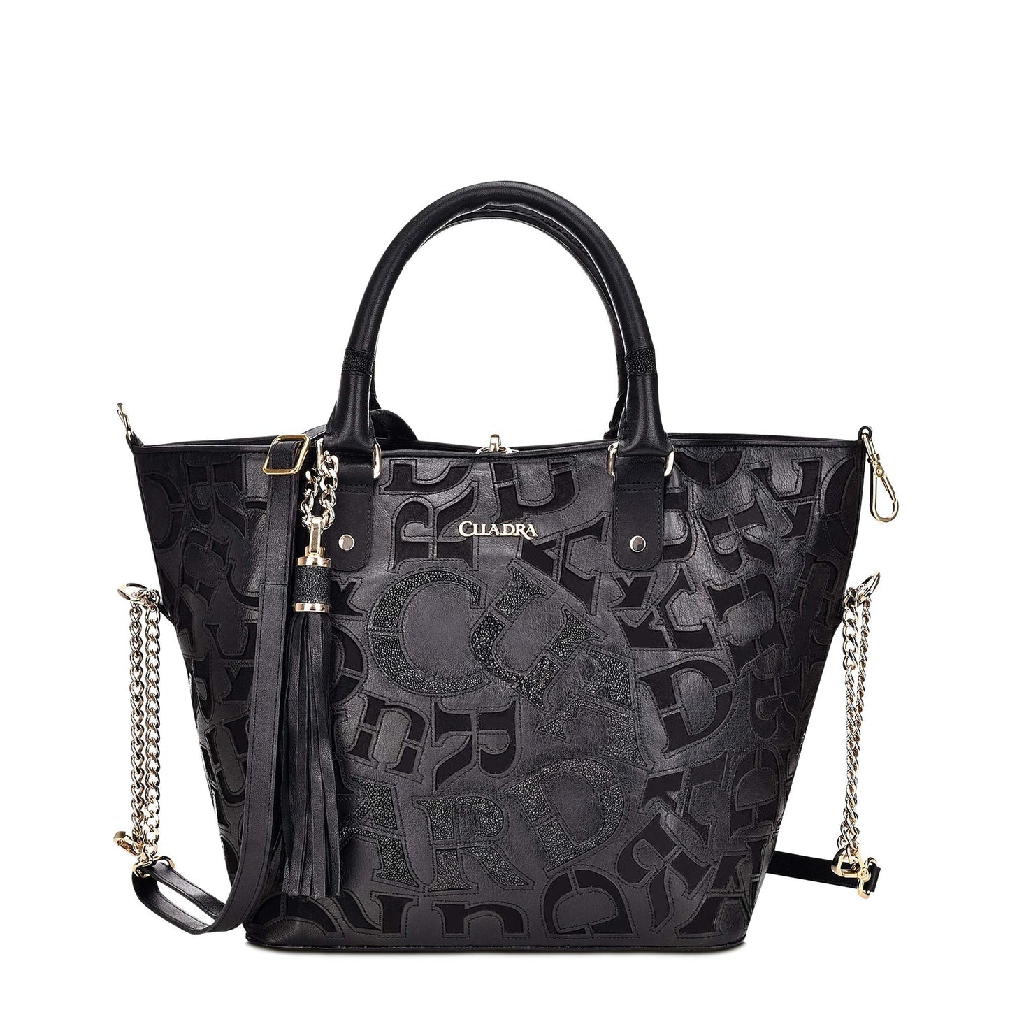 BO399MA - Cuadra black fashion leather folding canvas tote bag for women-Kuet.us