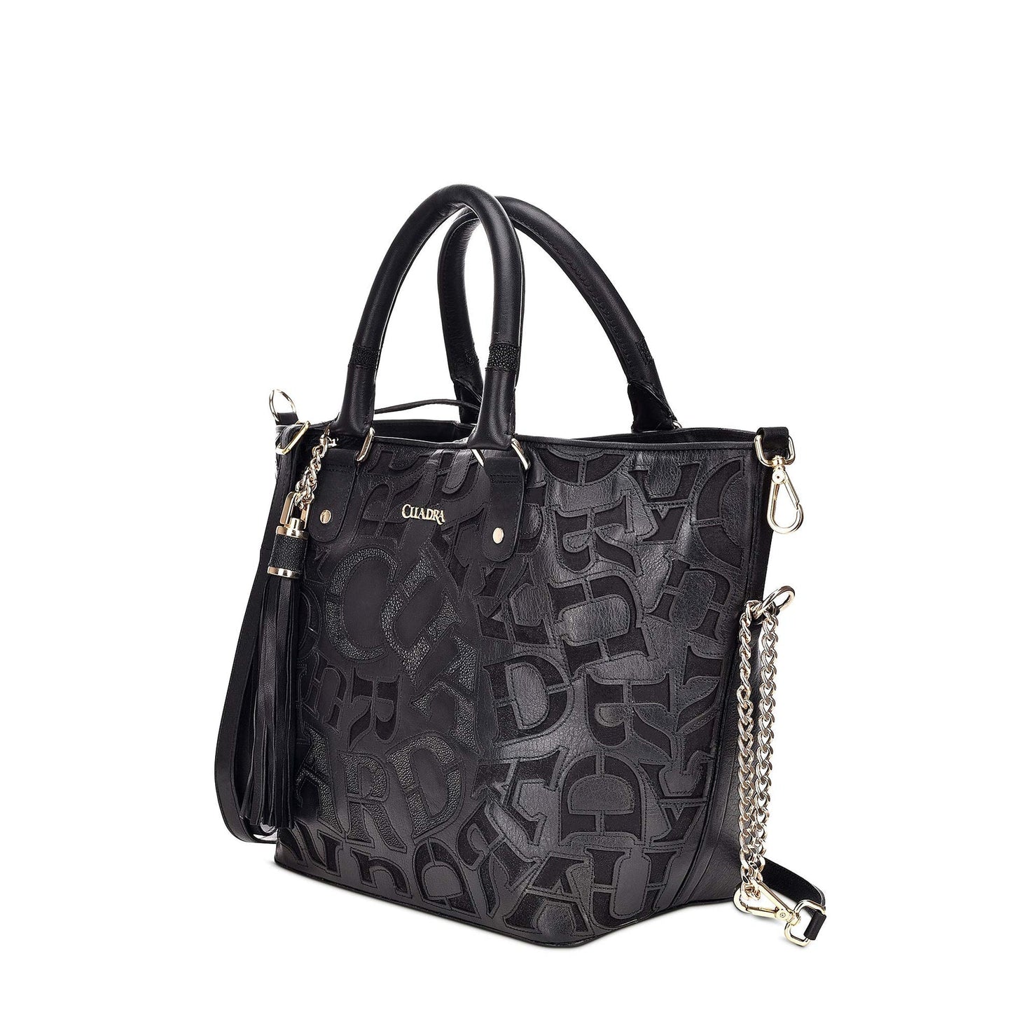 BO399MA - Cuadra black fashion leather folding canvas tote bag for women-Kuet.us