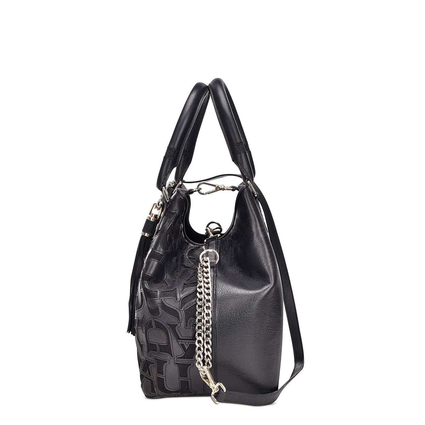 BO399MA - Cuadra black fashion leather folding canvas tote bag for women-Kuet.us