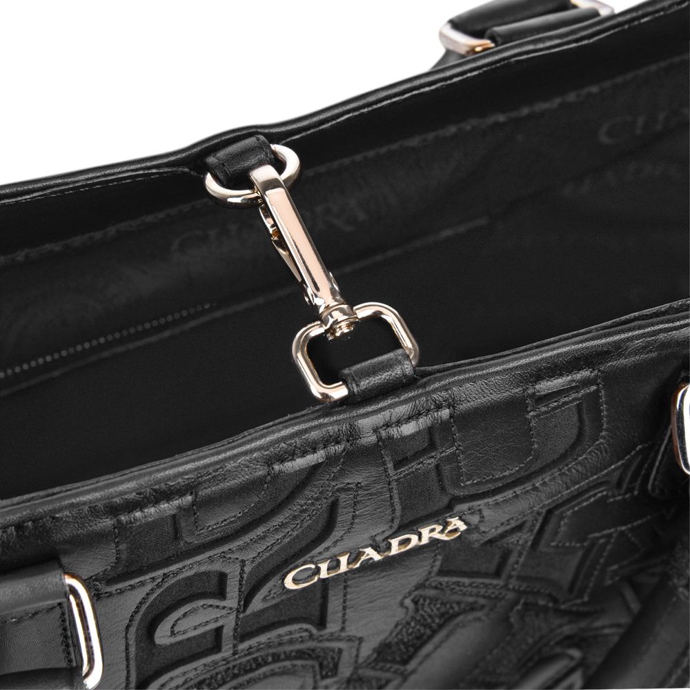 BO399MA - Cuadra black fashion leather folding canvas tote bag for women-Kuet.us