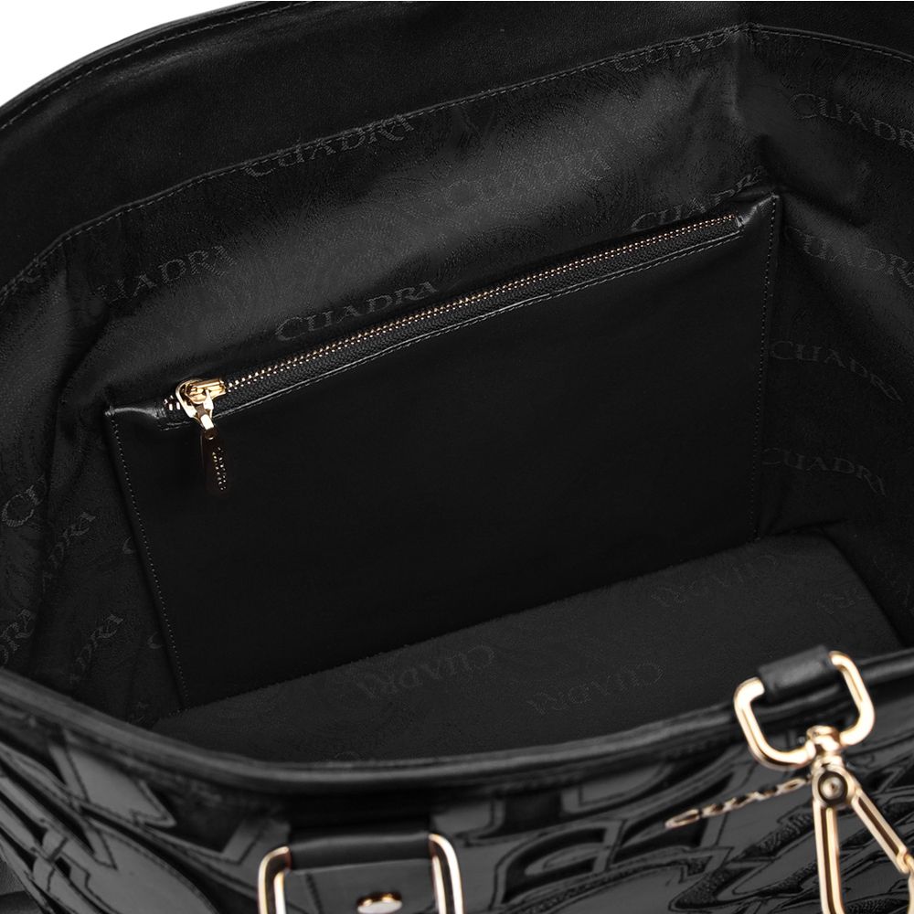 BO399MA - Cuadra black fashion leather folding canvas tote bag for women-Kuet.us