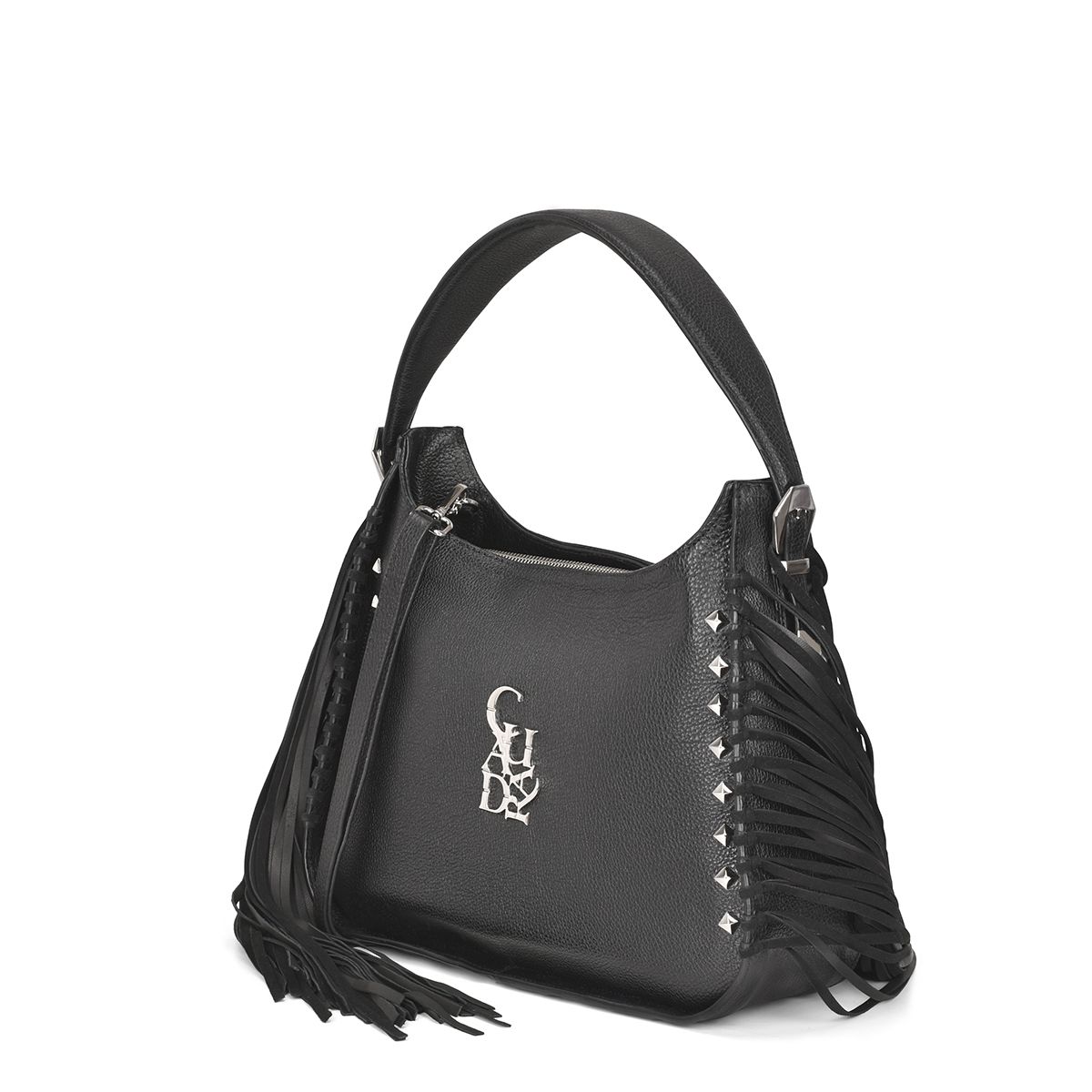 BOD54BN - Cuadra black casual fashion leather fringed bag for woman-Kuet.us